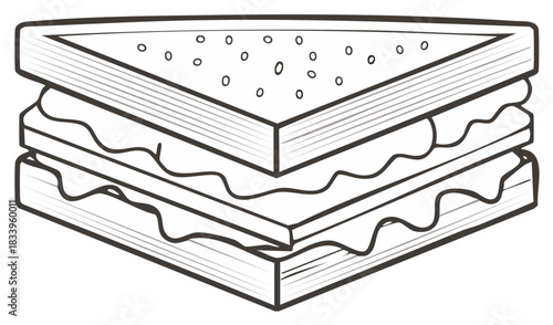Illustration of a sandwich with bread slices and creamy filling detailed outline