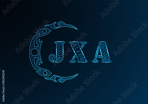 Low poly letter logo JXA design. JXA letter logo low poly vector design on blue color gradient background. JXA logo low poly design