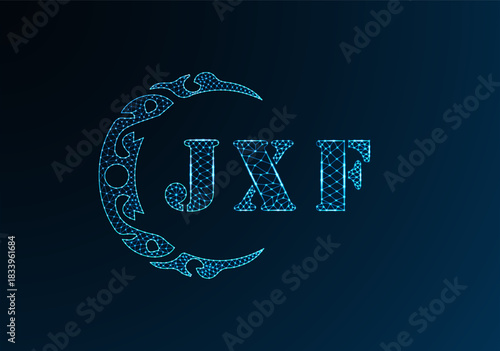 Low poly letter logo JXF design. JXF letter logo low poly vector design on blue color gradient background. JXF logo low poly design
