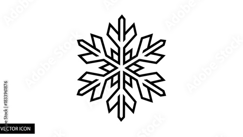 A stylized black and white geometric snowflake icon with sharp, angular lines.
