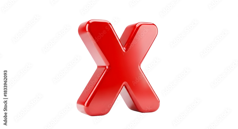 Fototapeta premium Red letter x glossy isolated on transparent background