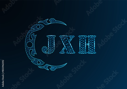 Low poly letter logo JXH design. JXH letter logo low poly vector design on blue color gradient background. JXH logo low poly design