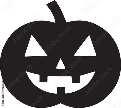 A bold black silhouette of a classic jack o lantern with a carved triangular nose and mouth. Perfect for Halloween.