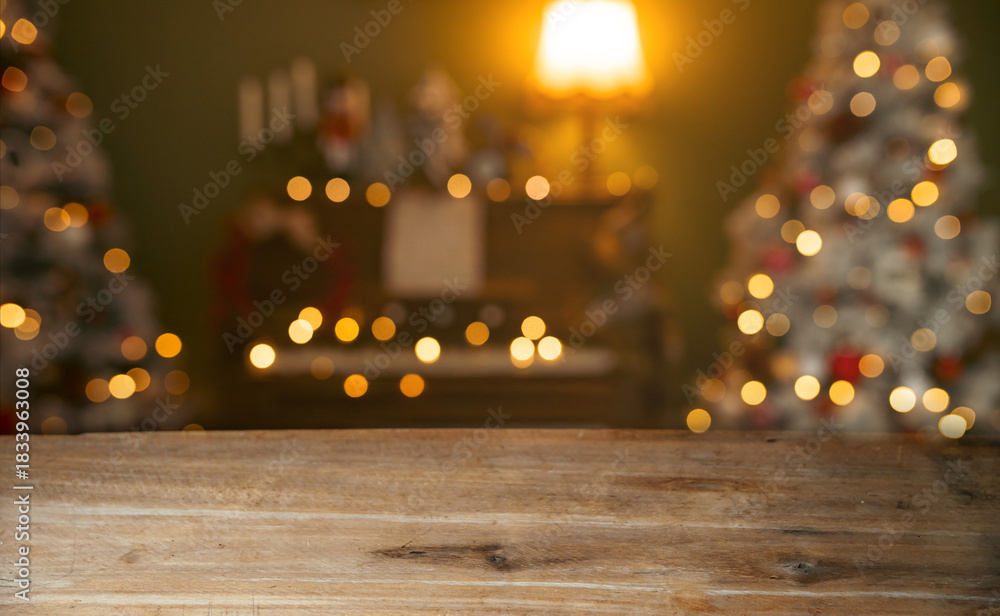 custom made wallpaper toronto digitalWooden table and Christmas lights in background