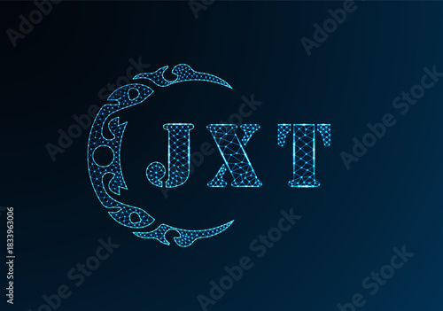 Low poly letter logo JXT design. JXT letter logo low poly vector design on blue color gradient background. JXT logo low poly design