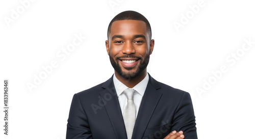 Confident african american businessman smiling captured artistically highlighting man, businessman, african ideal for media content, commercial