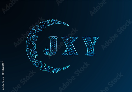 Low poly letter logo JXY design. JXY letter logo low poly vector design on blue color gradient background. JXY logo low poly design