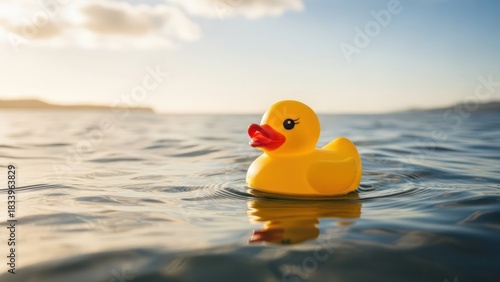 Wallpaper Mural Bright yellow rubber duck toy floats peacefully on calm water under a sunny sky Torontodigital.ca