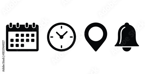 Time, Date, Location, and Reminder Icon Set: Planning and Schedule