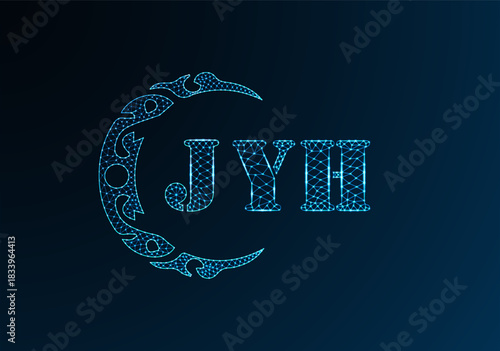 Low poly letter logo JYH design. JYH letter logo low poly vector design on blue color gradient background. JYH logo low poly design