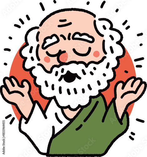 Socrates Raising Both Hands in a Symbolic Gesture of Inquiry and Higher Thought – Cute Cartoon Greek Philosophy Illustration