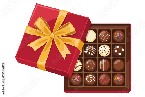 Elegant red gift box filled with gourmet chocolate truffles perfect for celebrations and special occasions