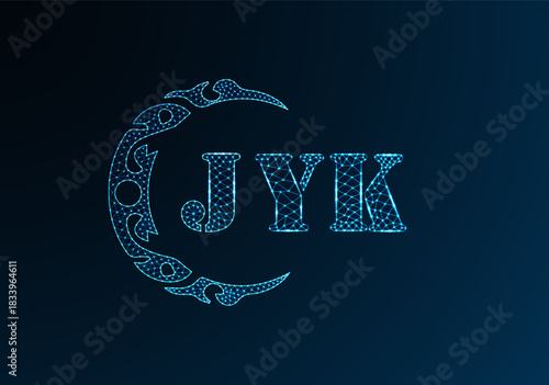 Low poly letter logo JYK design. JYK letter logo low poly vector design on blue color gradient background. JYK logo low poly design