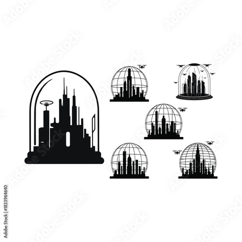 Futuristic City Inside a Giant Glass Dome.