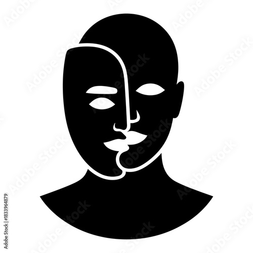 abstract overlapping dual face silhouette symbolizing hidden identity personality contrast and inner conflict
