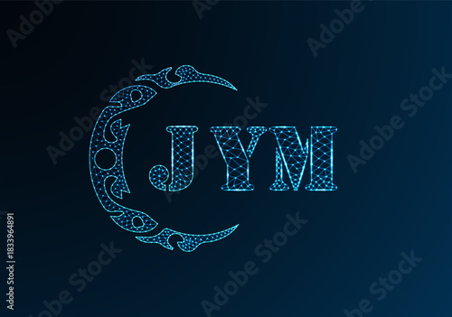 Low poly letter logo JYM design. JYM letter logo low poly vector design on blue color gradient background. JYM logo low poly design