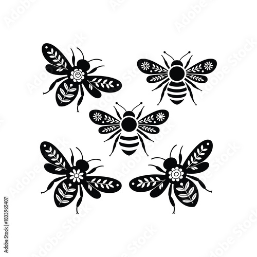 Bee with floral fillers and dot accents.