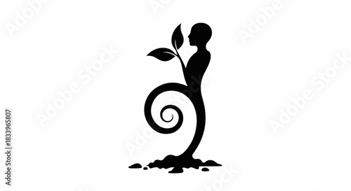 Symbolic silhouette of a person growing into a plant, representing growth and nature.