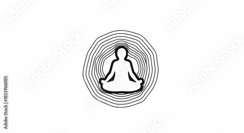 Serene silhouette meditating within concentric calming waves, symbolizing inner peace and mindfulness.