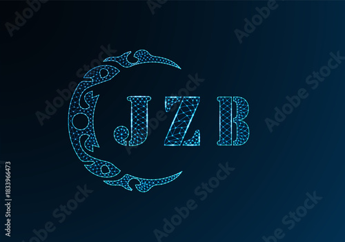 Low poly letter logo JZB design. JZB letter logo low poly vector design on blue color gradient background. JZB logo low poly design