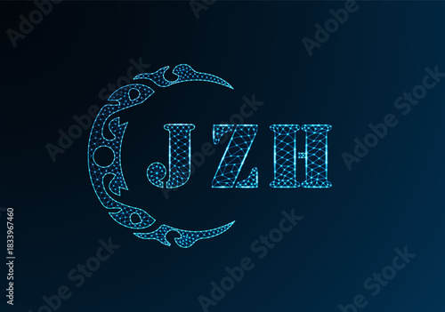 Low poly letter logo JZH design. JZH letter logo low poly vector design on blue color gradient background. JZH logo low poly design