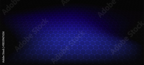 Blue Hexagon Pattern. Abstract Medical Chemical Tech Background. Hexagonal Pattern for Hi-Tech Science Design. Cyber Hexagon 3D Grid Sci-Fi Game Backdrop. Vector Illustration.