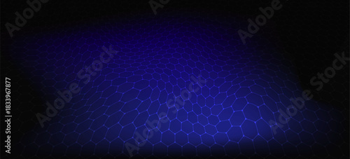 Blue Hexagon Pattern. Abstract Medical Chemical Tech Background. Hexagonal Pattern for Hi-Tech Science Design. Cyber Hexagon 3D Grid Sci-Fi Game Backdrop. Vector Illustration.