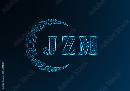 Low poly letter logo JZM design. JZM letter logo low poly vector design on blue color gradient background. JZM logo low poly design