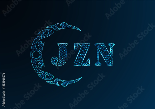 Low poly letter logo JZN design. JZN letter logo low poly vector design on blue color gradient background. JZN logo low poly design