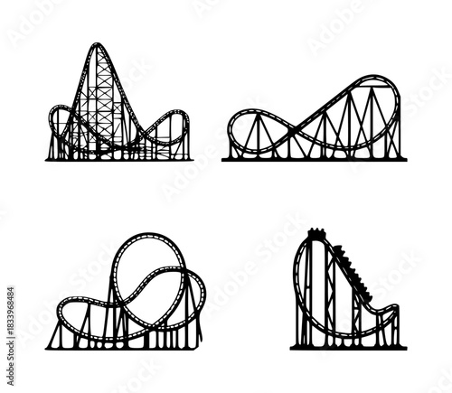 rollercoaster silhouette set, isolated background
