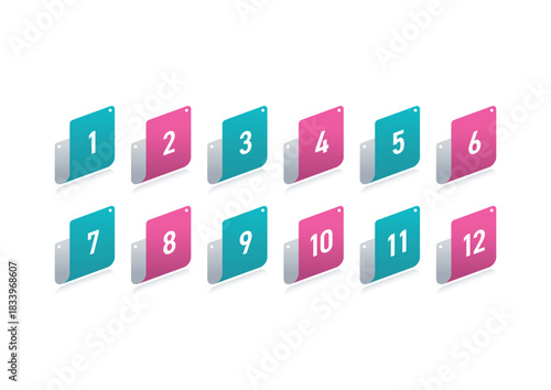 Numbers 1-15 on curled paper. 1-15 numbers concept for education, business and technology world