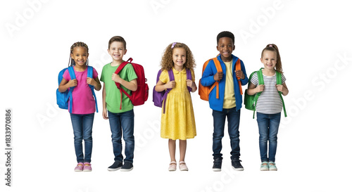 Diverse students ready for school concept visualized beautifully with focus on children, kids, school in modern