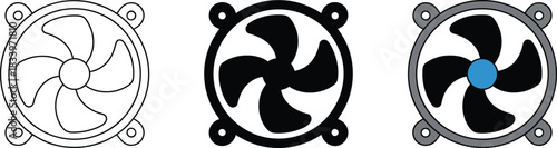 Computer cooler icon minimal outline drawing four blades simple black lines digital illustration