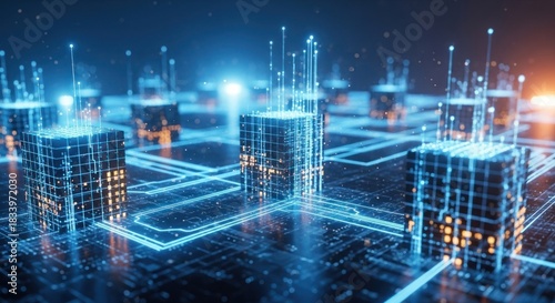 Wallpaper Mural High-tech abstract illustration of a server grid with glowing blue data streams Torontodigital.ca