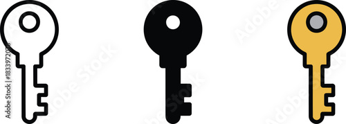 Security key lock safety access icon set private data protection symbol line solid color