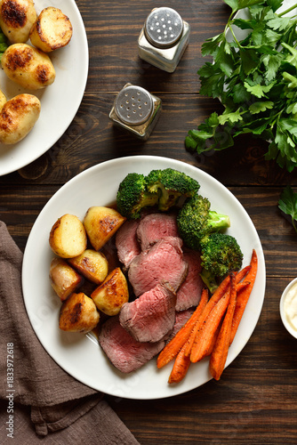 Traditional Sunday roast beef with vegetables