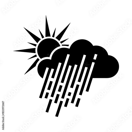 silhouette weather icon showing sun behind cloud with heavy rainfall for mixed climate and forecast design