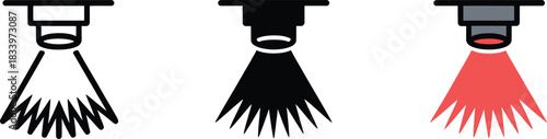 Sprinkler icon set in line black silhouette and colorful styles with water splash spray
