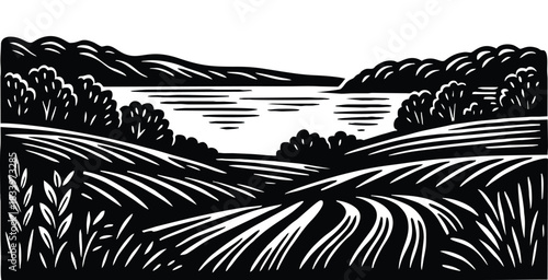 illustration of a lake landscape view.