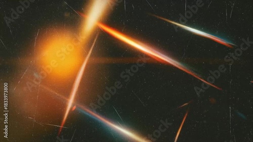 Vibrant cosmic scene with bright streaks of light against a dark background, hinting at interstellar movement.