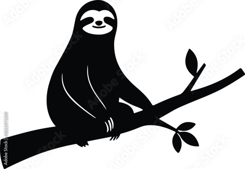 Cute Sloth Sitting on Tree Branch Silhouette – Adorable Wildlife Vector Illustration Isolated on Transparent Background