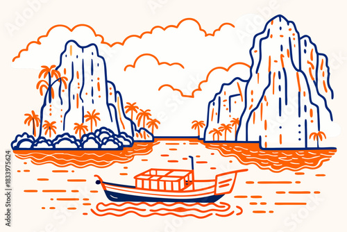 Boat sailing in a tropical bay