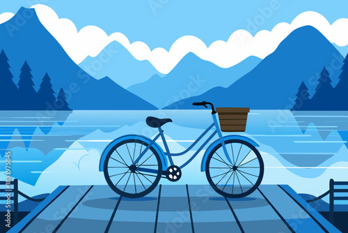 Bicycle on a dock by a lake