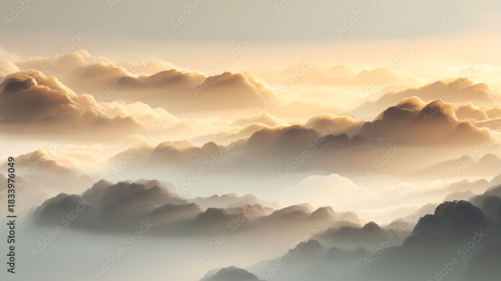 Obraz premium 幻想的な光に包まれる雲海背景