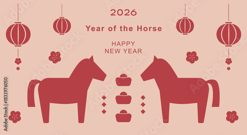 2026 Chinese new year illustration template with horse.