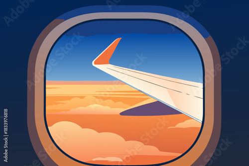 Airplane wing view from window