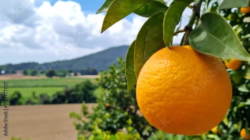 Orange Fruit on Tree Branch with Green Leaves