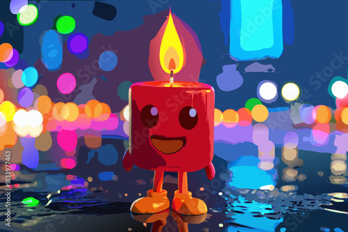 Candle character with happy face