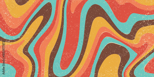 Abstract modern Retro 70s colorful sun with rays on vintage background. Groovy banner, poster or postcard. modern design