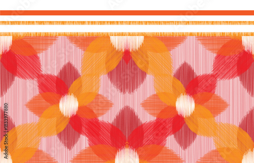 Geometric ethnic flowers oriental ikat seamless pattern traditional Design for background,carpet,wallpaper,clothing,wrapping,Batik,fabric,Vector illustration.embroidery style.